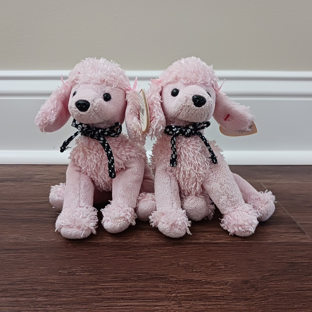 Lot of 2 Ty Beanie Babies Ooh-La-La Pink Poodle Plush Dogs with Tags 40150
